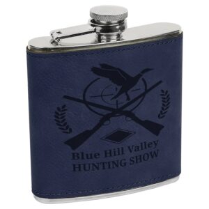 6 OZ BLU/BLK LSRLTHR FLSK